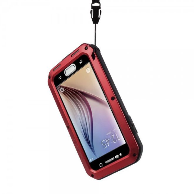 Samsung Galaxy S6 LOVE MEI Ultrarobustes Metall, Silikon und gehärtetes Glas Case - rot