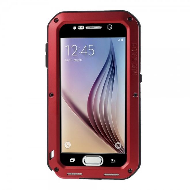 Samsung Galaxy S6 LOVE MEI Ultrarobustes Metall, Silikon und gehärtetes Glas Case - rot