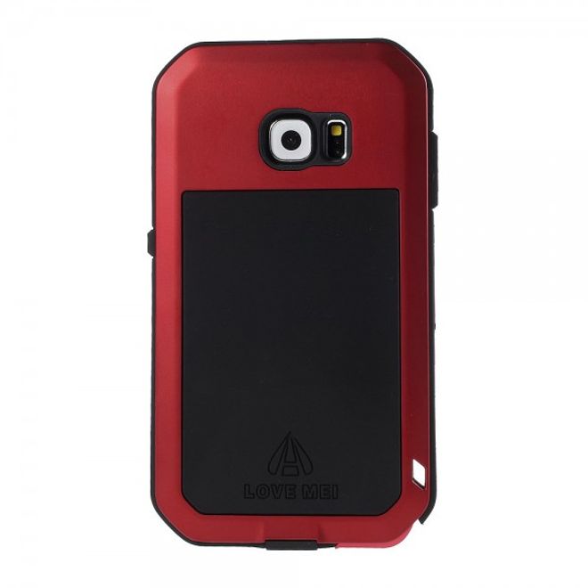 Samsung Galaxy S6 LOVE MEI Ultrarobustes Metall, Silikon und gehärtetes Glas Case - rot