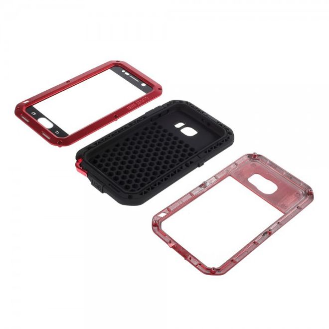 Samsung Galaxy S6 LOVE MEI Ultrarobustes Metall, Silikon und gehärtetes Glas Case - rot