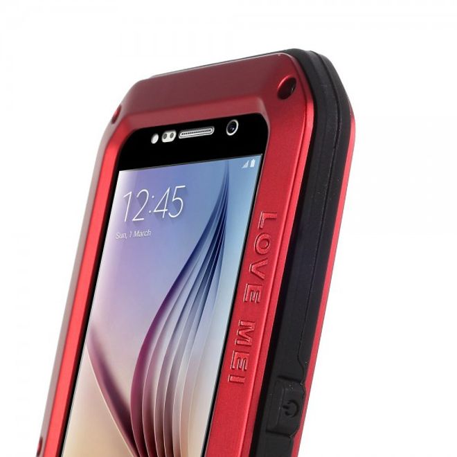 Samsung Galaxy S6 LOVE MEI Ultrarobustes Metall, Silikon und gehärtetes Glas Case - rot