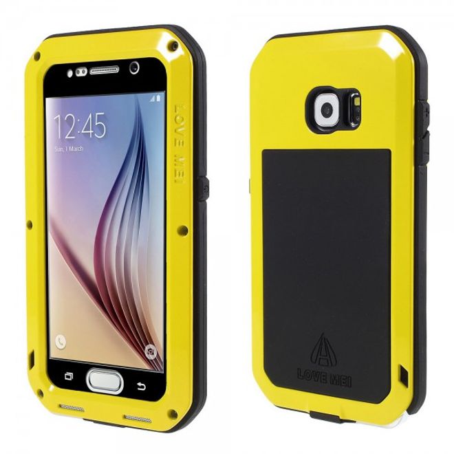Samsung Galaxy S6 LOVE MEI Ultrarobustes Metall, Silikon und gehärtetes Glas Case - gelb