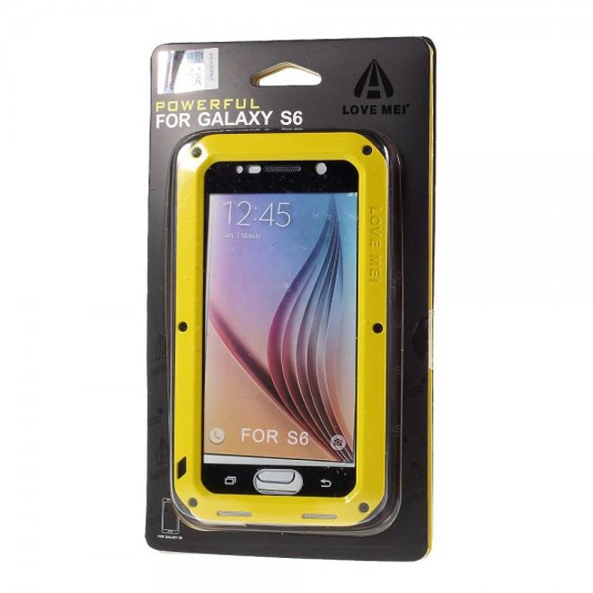 Samsung Galaxy S6 LOVE MEI Ultrarobustes Metall, Silikon und gehärtetes Glas Case - gelb