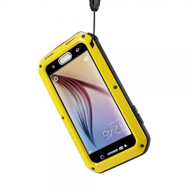 Samsung Galaxy S6 LOVE MEI Ultrarobustes Metall, Silikon und gehärtetes Glas Case - gelb