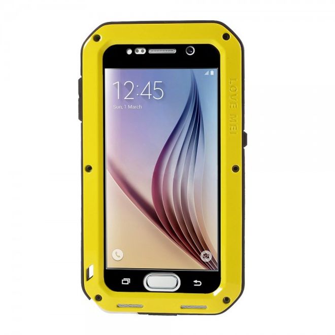 Samsung Galaxy S6 LOVE MEI Ultrarobustes Metall, Silikon und gehärtetes Glas Case - gelb