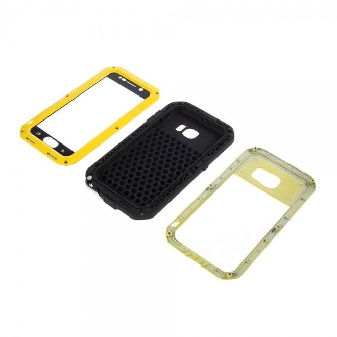 Samsung Galaxy S6 LOVE MEI Ultrarobustes Metall, Silikon und gehärtetes Glas Case - gelb