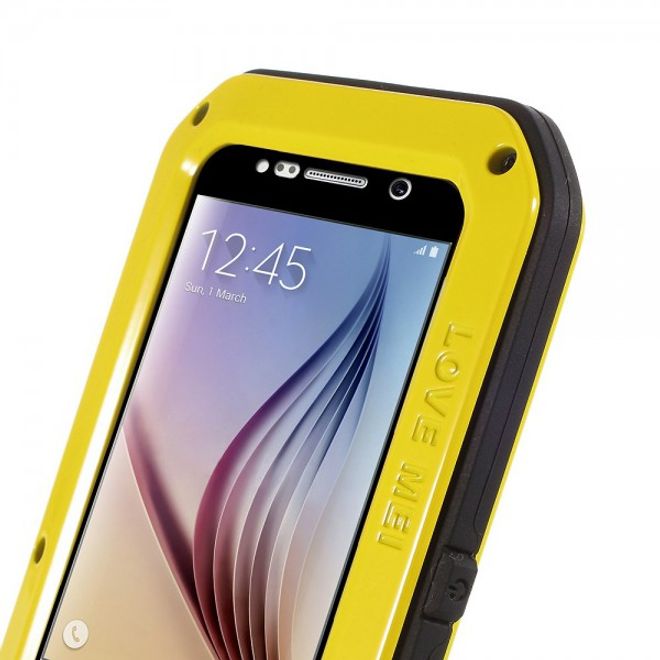 Samsung Galaxy S6 LOVE MEI Ultrarobustes Metall, Silikon und gehärtetes Glas Case - gelb