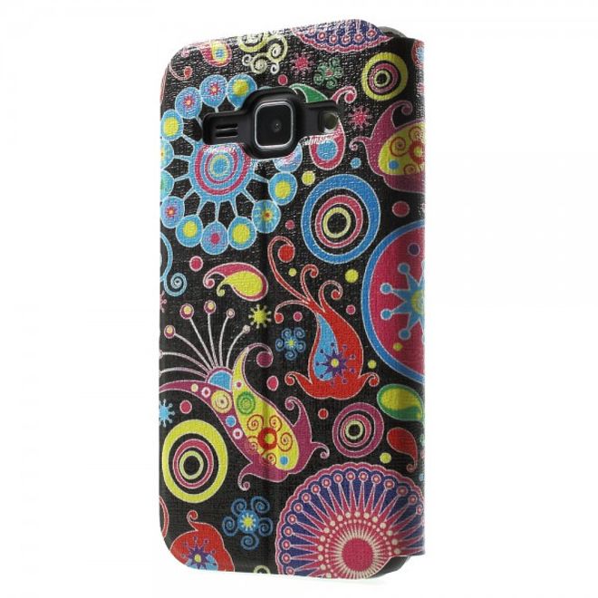 Samsung Galaxy J1 Leder Case mit farbigem Muster und Fenster