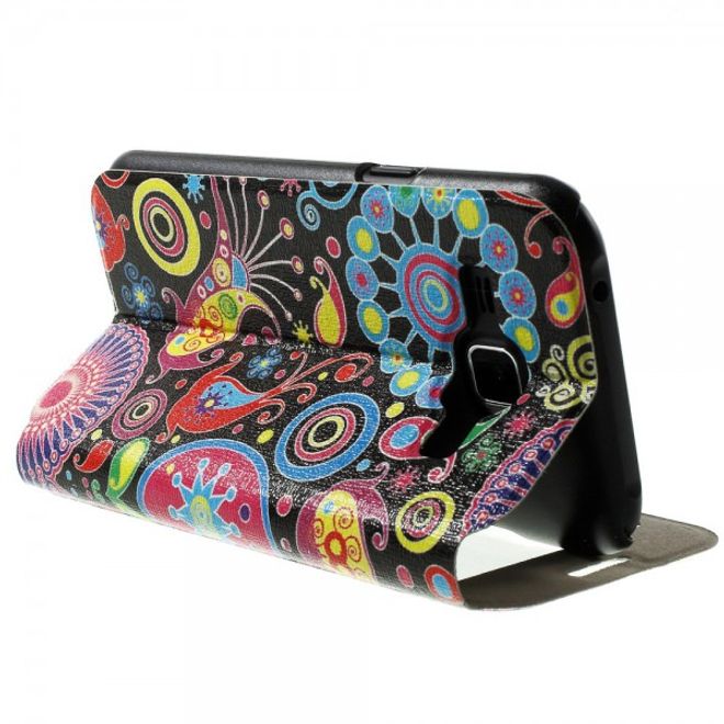 Samsung Galaxy J1 Leder Case mit farbigem Muster und Fenster