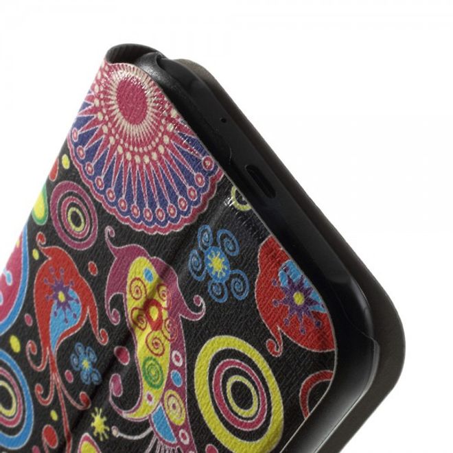 Samsung Galaxy J1 Leder Case mit farbigem Muster und Fenster