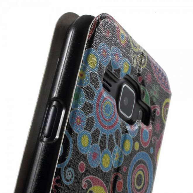 Samsung Galaxy J1 Leder Case mit farbigem Muster und Fenster
