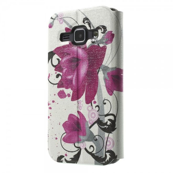 Samsung Galaxy J1 Leder Case mit Lotus Blumen und Fenster
