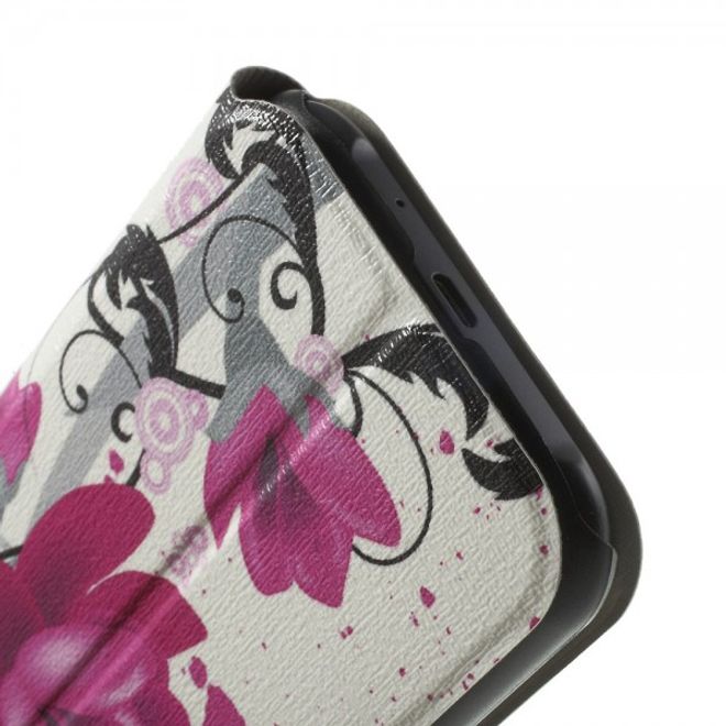 Samsung Galaxy J1 Leder Case mit Lotus Blumen und Fenster