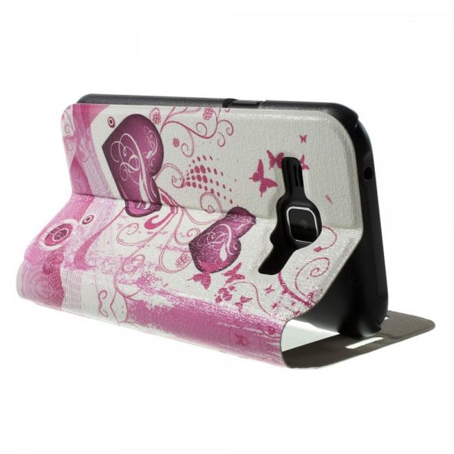 Samsung Galaxy J1 Leder Case mit schönem Herz und Fenster