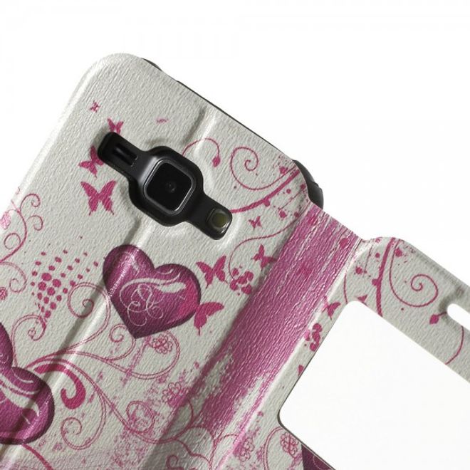 Samsung Galaxy J1 Leder Case mit schönem Herz und Fenster