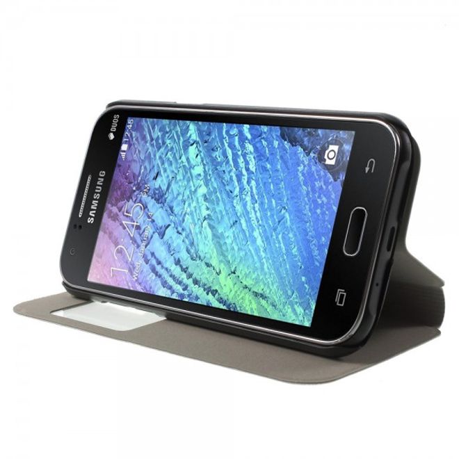 Samsung Galaxy J1 Leder Case mit USA Flagge retro-style und Fenster