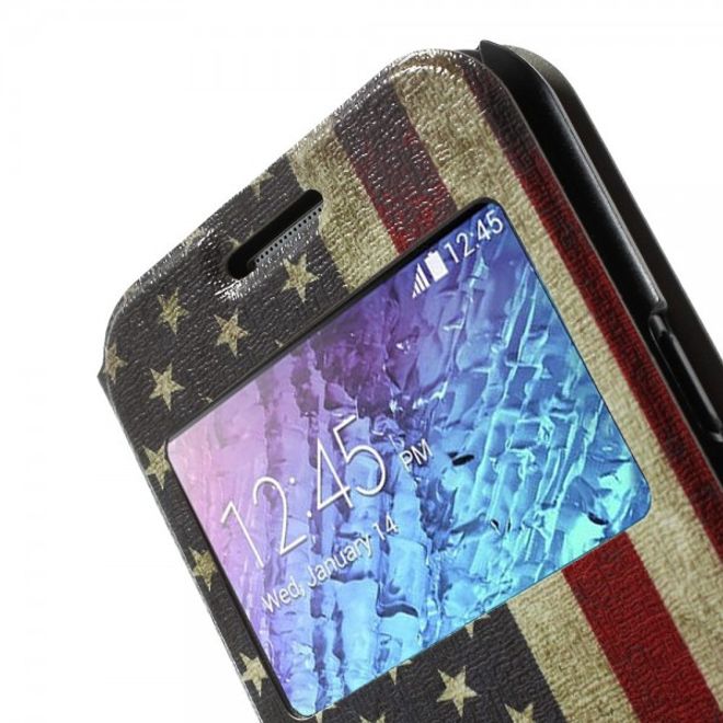 Samsung Galaxy J1 Leder Case mit USA Flagge retro-style und Fenster