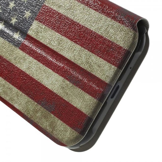 Samsung Galaxy J1 Leder Case mit USA Flagge retro-style und Fenster