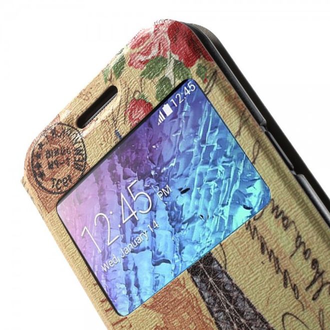 Samsung Galaxy J1 Leder Case mit Eiffelturm und Rosen und Fenster
