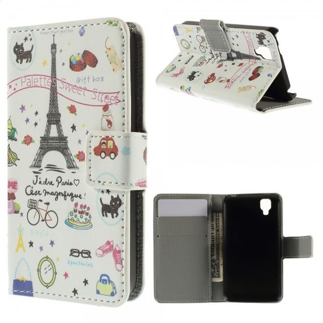 Wiko Goa Leder Case mit Eiffelturm und kleinen Sujets