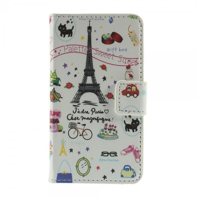 Wiko Goa Leder Case mit Eiffelturm und kleinen Sujets