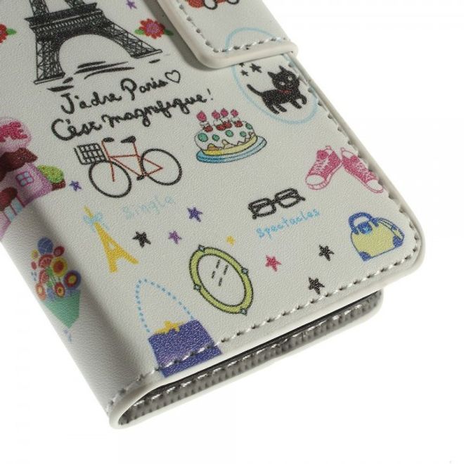 Wiko Goa Leder Case mit Eiffelturm und kleinen Sujets