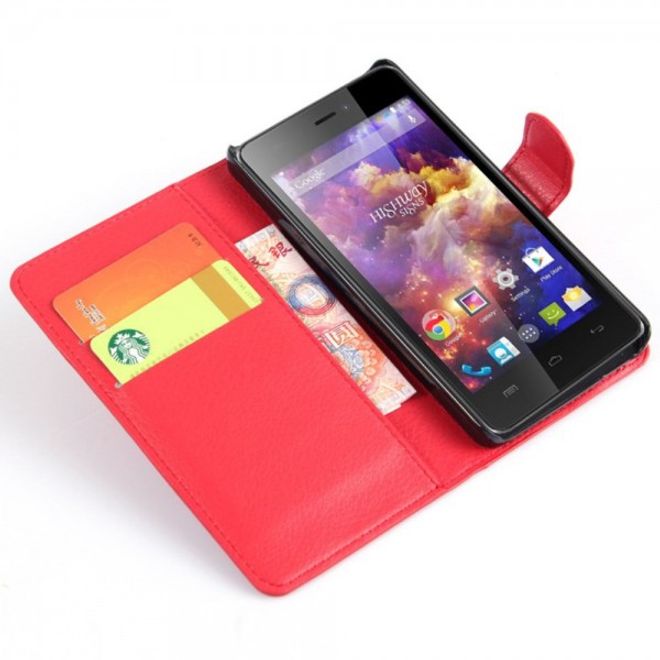 Wiko Highway Signs Magnetisches Leder Flip Case mit Litchitextur - rot