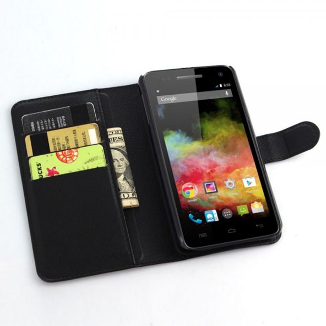 Wiko Rainbow 4G Leder Case mit Litchitextur und Standfunktion - schwarz