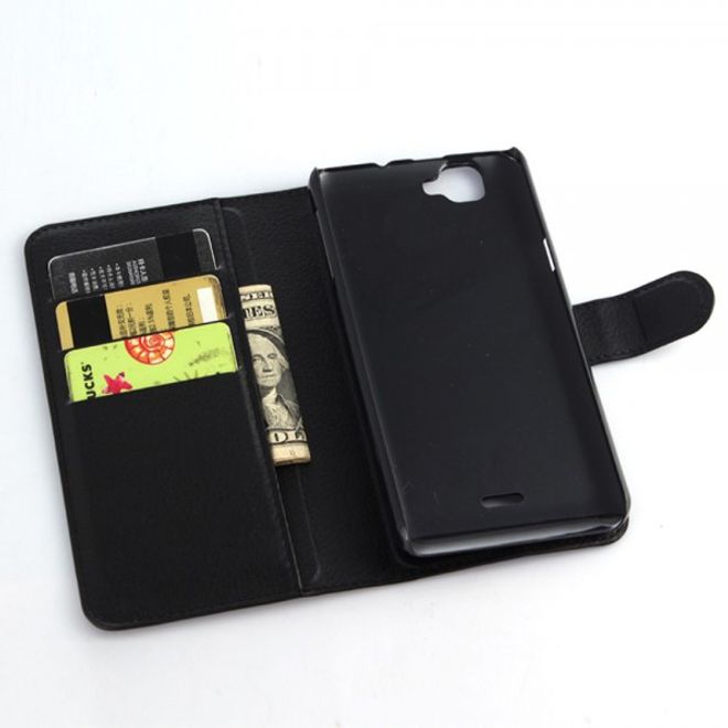 Wiko Rainbow 4G Leder Case mit Litchitextur und Standfunktion - schwarz