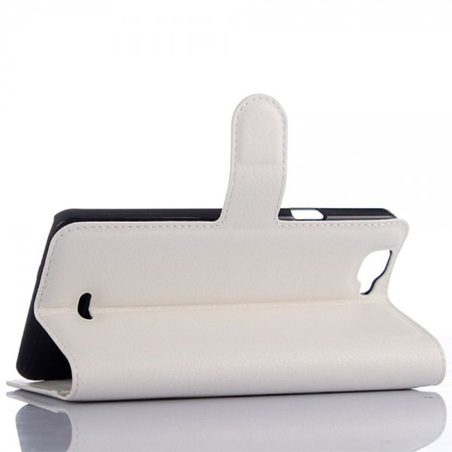 Wiko Rainbow 4G Leder Case mit Litchitextur und Standfunktion - weiss