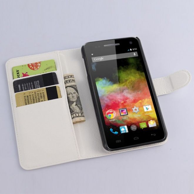 Wiko Rainbow 4G Leder Case mit Litchitextur und Standfunktion - weiss