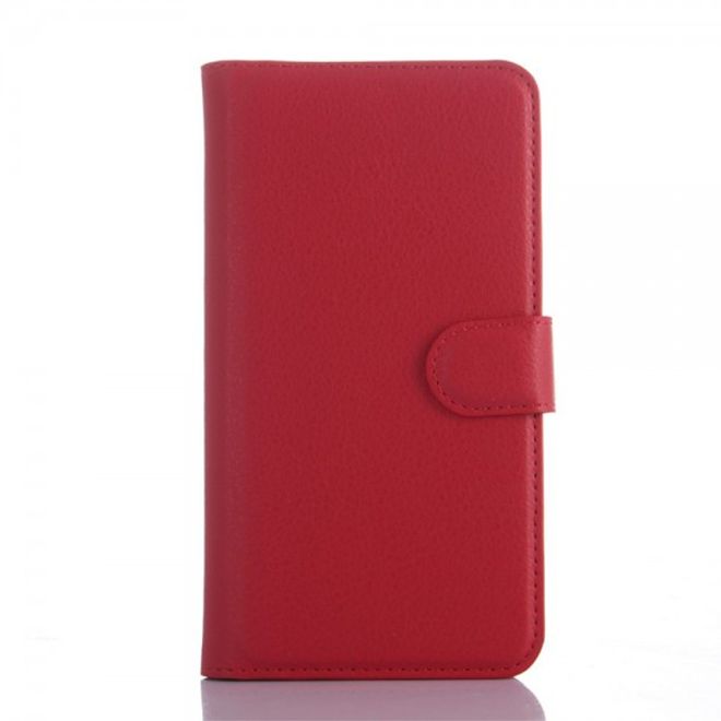Wiko Rainbow 4G Handy Hülle - Litchi Leder Bookcover Series - rot