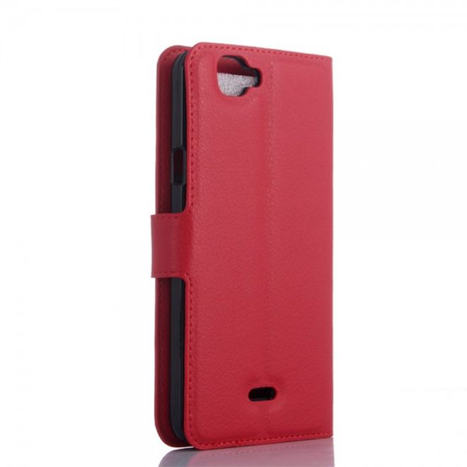 Wiko Rainbow 4G Handy Hülle - Litchi Leder Bookcover Series - rot