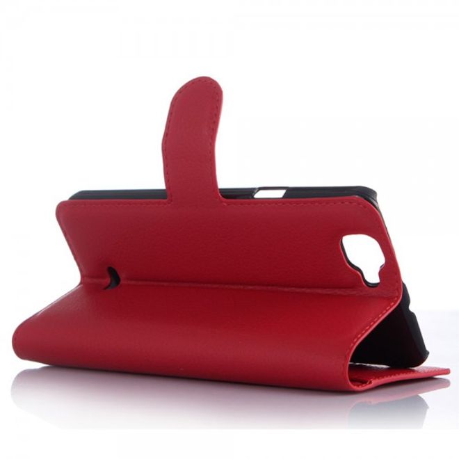 Wiko Rainbow 4G Handy Hülle - Litchi Leder Bookcover Series - rot