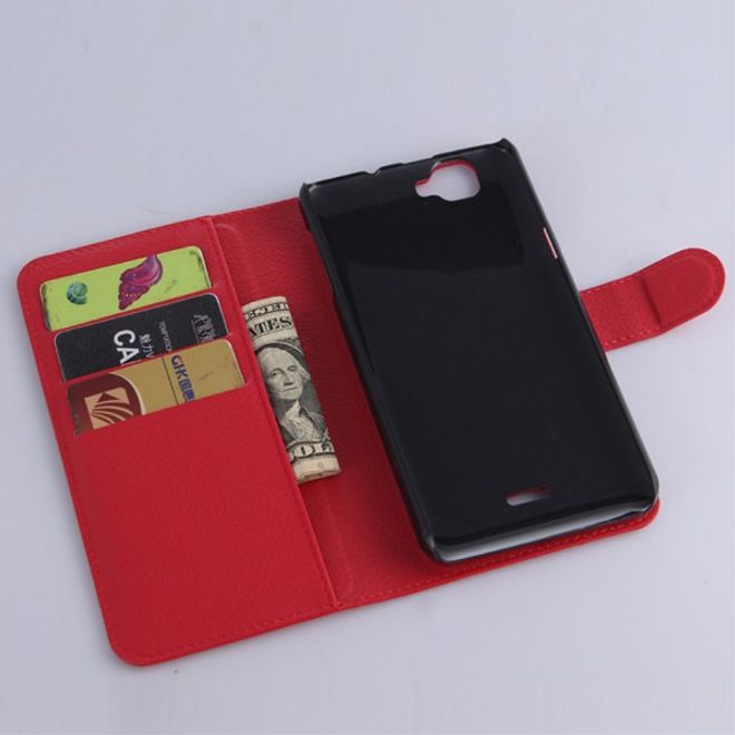 Wiko Rainbow 4G Handy Hülle - Litchi Leder Bookcover Series - rot