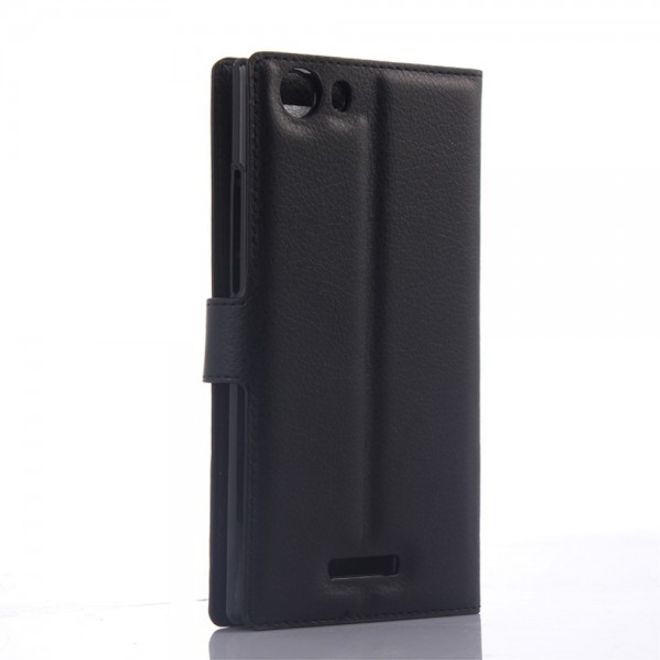 Wiko Ridge Fab 4G Trendiges Leder Case mit Kreditkartenslots - schwarz