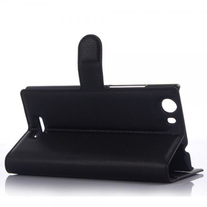 Wiko Ridge Fab 4G Trendiges Leder Case mit Kreditkartenslots - schwarz