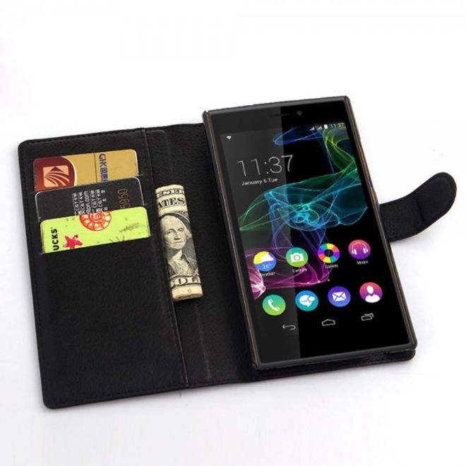Wiko Ridge Fab 4G Trendiges Leder Case mit Kreditkartenslots - schwarz
