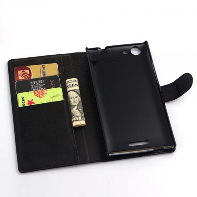Wiko Ridge Fab 4G Trendiges Leder Case mit Kreditkartenslots - schwarz