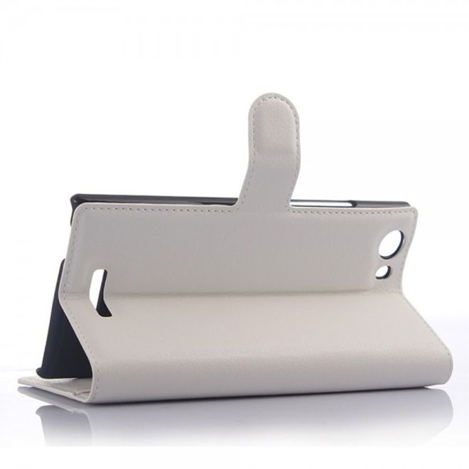 Wiko Ridge Fab 4G Trendiges Leder Case mit Kreditkartenslots - weiss