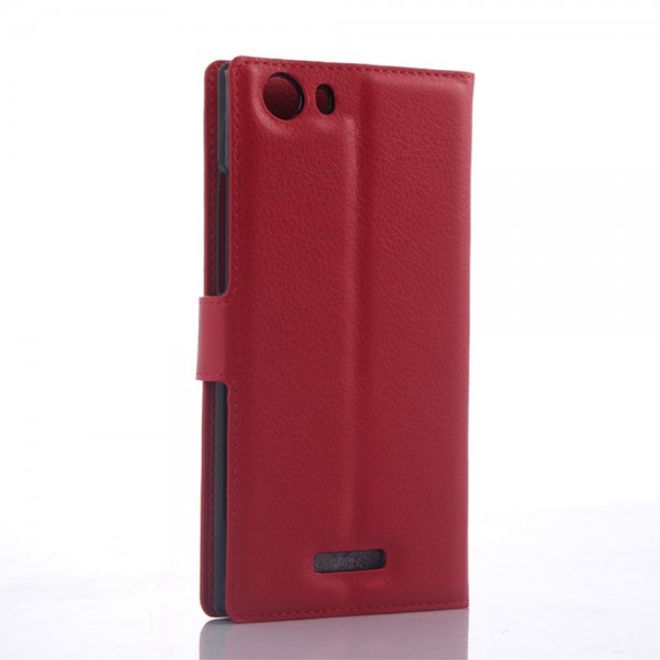 Wiko Ridge Fab 4G Trendiges Leder Case mit Kreditkartenslots - rot