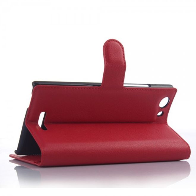 Wiko Ridge Fab 4G Trendiges Leder Case mit Kreditkartenslots - rot