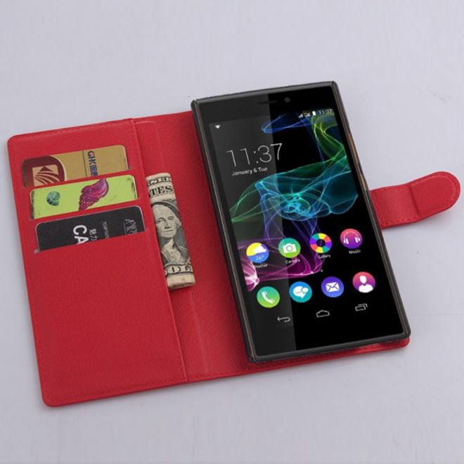 Wiko Ridge Fab 4G Trendiges Leder Case mit Kreditkartenslots - rot