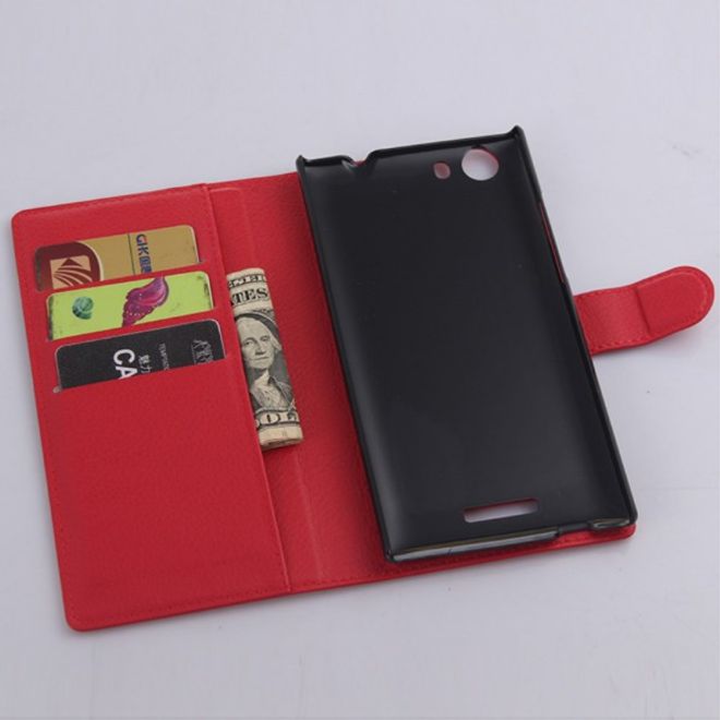 Wiko Ridge Fab 4G Trendiges Leder Case mit Kreditkartenslots - rot