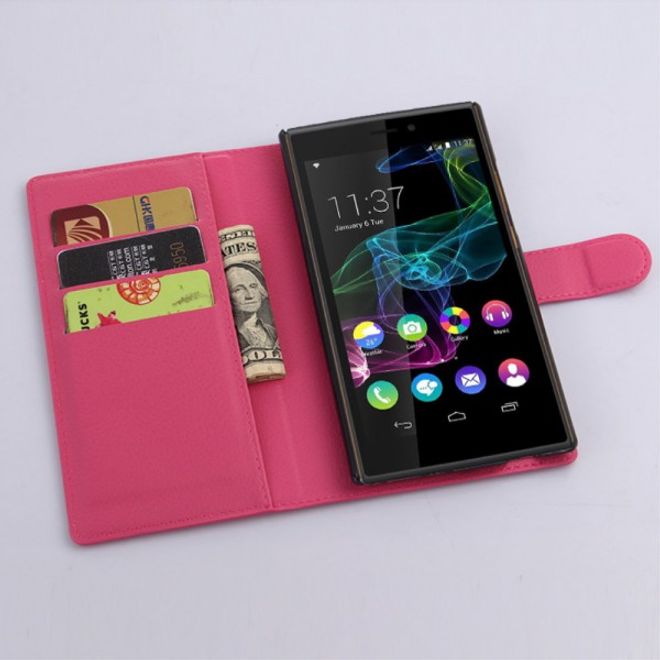 Wiko Ridge Fab 4G Trendiges Leder Case mit Kreditkartenslots - rosa