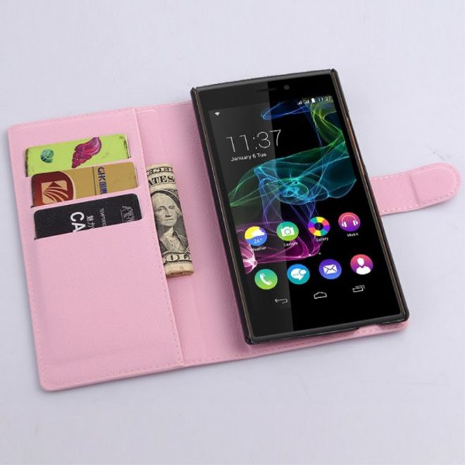 Wiko Ridge Fab 4G Trendiges Leder Case mit Kreditkartenslots - pink