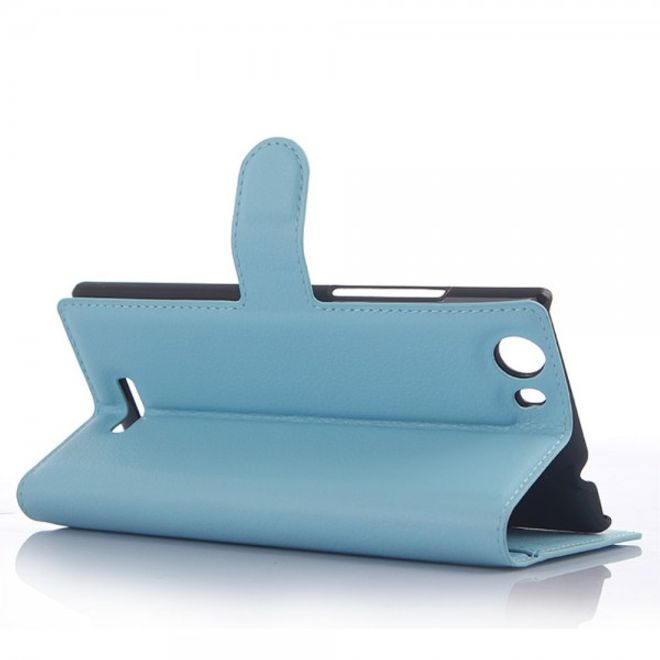 Wiko Ridge Fab 4G Trendiges Leder Case mit Kreditkartenslots - blau