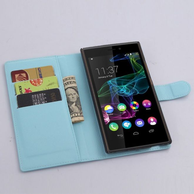 Wiko Ridge Fab 4G Trendiges Leder Case mit Kreditkartenslots - blau