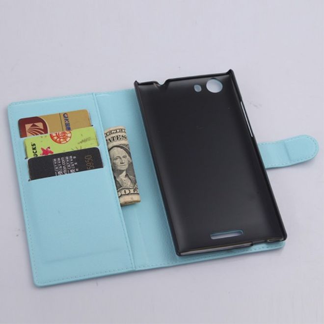 Wiko Ridge Fab 4G Trendiges Leder Case mit Kreditkartenslots - blau