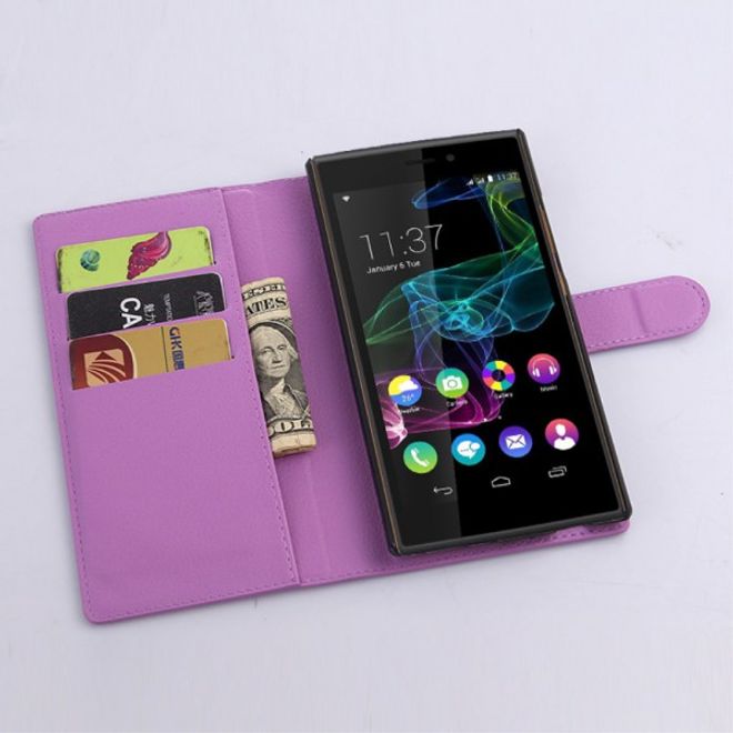 Wiko Ridge Fab 4G Trendiges Leder Case mit Kreditkartenslots - purpur